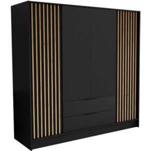 Wohnli Möbelsuche - DREHTÜRENSCHRANK Nero 200/51/200 cm mit Lamellen schwarz