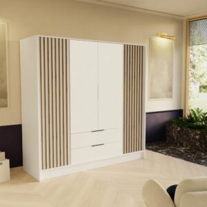 DREHTÜRENSCHRANK Nero 200/51/200 cm mit Lamellen weiß Holzwerkstoff Beautysofa Möbel > Schränke > Kleiderschränke > Drehtürenschränke Weiß