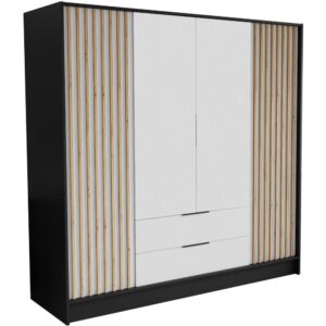 Wohnli Möbelsuche - DREHTÜRENSCHRANK Nero 200/51/200 cm mit Lamellen schwarz+weiß