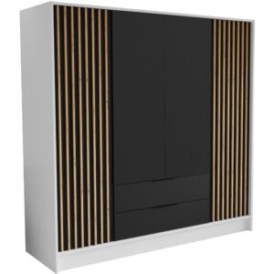 Wohnli Möbelsuche - DREHTÜRENSCHRANK Nero 200/51/200 cm mit Lamellen weiß+schwarz