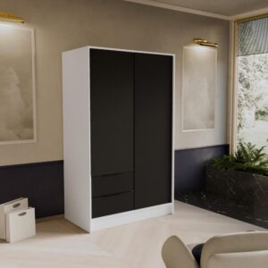 wohnli-moebel-suche-800000822389-1 DREHTÜRENSCHRANK Niko 100/51/200 cm weiß+schwarz Holzwerkstoff Beautysofa Möbel > Schränke > Kleiderschränke > Drehtürenschränke Weiß