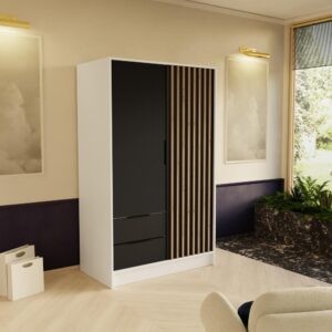wohnli-moebel-suche-800000822479-1 DREHTÜRENSCHRANK Nero 100/51/200 cm mit Lamellen weiß+schwarz Holzwerkstoff Beautysofa Möbel > Schränke > Kleiderschränke > Drehtürenschränke Weiß
