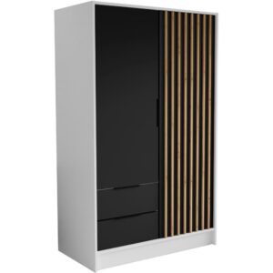Wohnli Möbelsuche - DREHTÜRENSCHRANK Nero 100/51/200 cm mit Lamellen weiß+schwarz