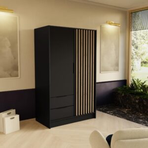 DREHTÜRENSCHRANK Nero 100/51/200 cm mit Lamellen schwarz Holzwerkstoff Beautysofa Möbel > Schränke > Kleiderschränke > Drehtürenschränke Schwarz