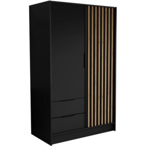 Wohnli Möbelsuche - DREHTÜRENSCHRANK Nero 100/51/200 cm mit Lamellen schwarz