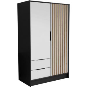 Wohnli Möbelsuche - DREHTÜRENSCHRANK Nero 100/51/200 cm mit Lamellen schwarz+weiß