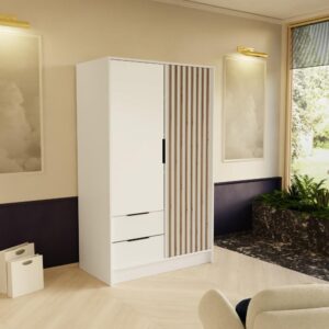 wohnli-moebel-suche-800000822496-1 DREHTÜRENSCHRANK Nero 100/51/200 cm mit Lamellen weiß Holzwerkstoff Beautysofa Möbel > Schränke > Kleiderschränke > Drehtürenschränke Weiß