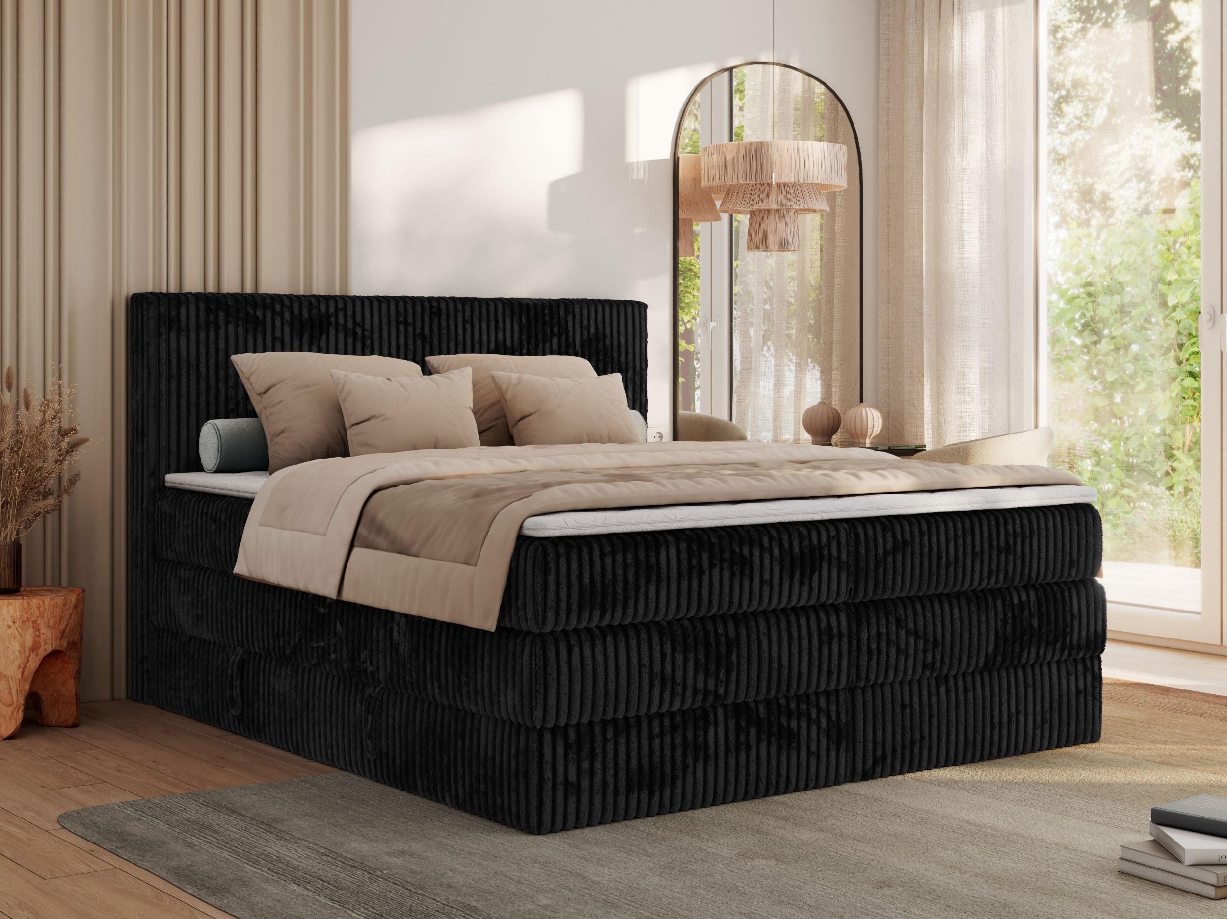 wohnli-moebel-suche-800000825130-1 BOXSPRINGBETT TILIANO KING - 160/200 - Schwarz Cord - H4 Textil MKS Möbel > Betten > Boxspringbetten Schwarz