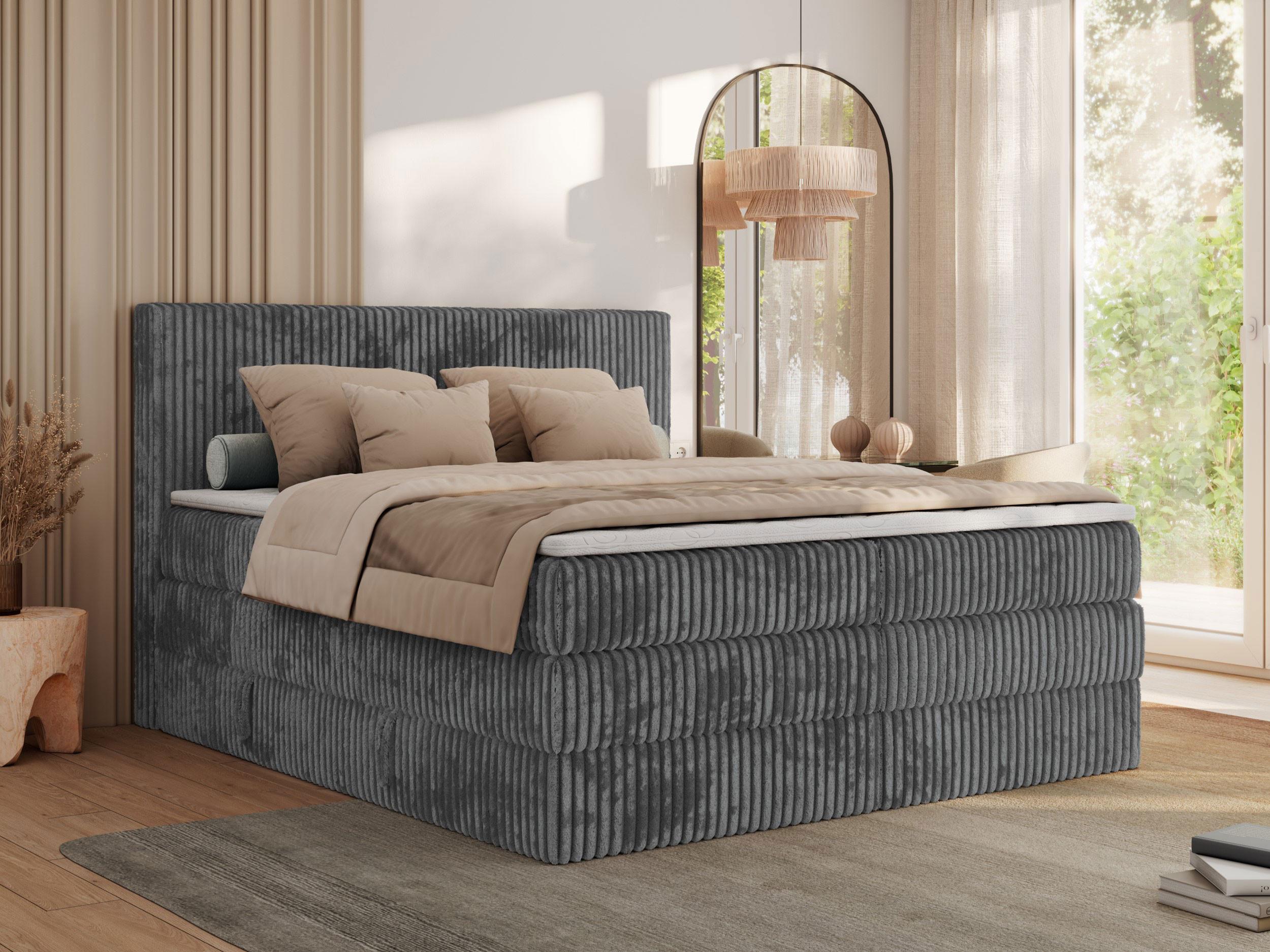 wohnli-moebel-suche-800000825232-1 BOXSPRINGBETT TILIANO KING - 200/200 - Grau Cord - H4 Textil MKS Möbel > Betten > Boxspringbetten Grau