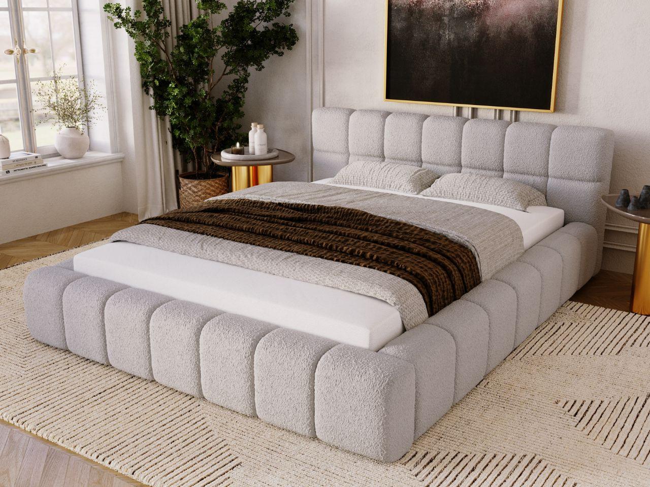 wohnli-moebel-suche-800000831315-1 POLSTERBETT Alicante Bouclé-Stoff 160x200 Hellgrau Textil Graingold Möbel > Betten > Polsterbetten Grau