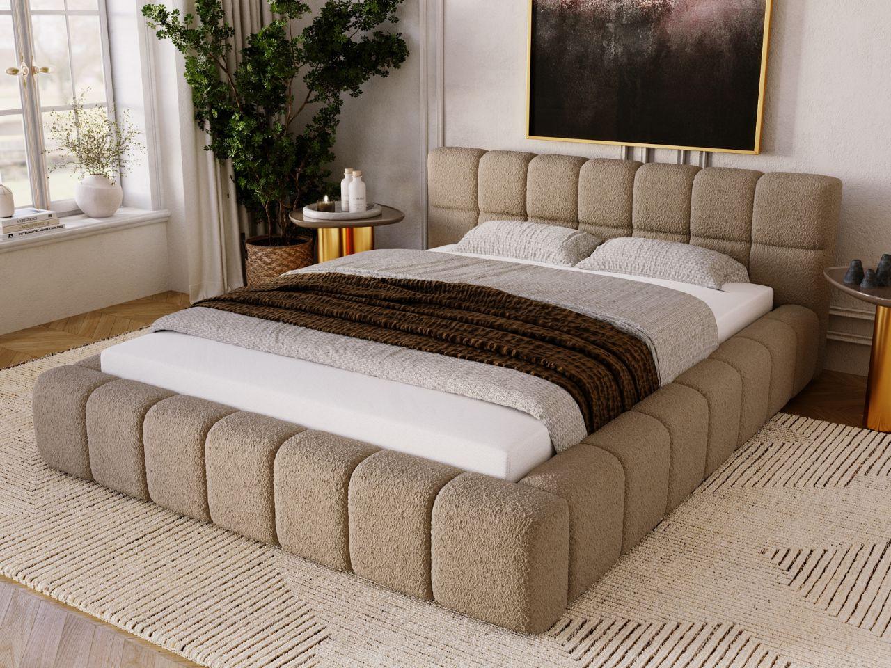 wohnli-moebel-suche-800000831424-1 POLSTERBETT Alicante Bouclé-Stoff 140x200 Braun Textil Graingold Möbel > Betten > Polsterbetten Braun