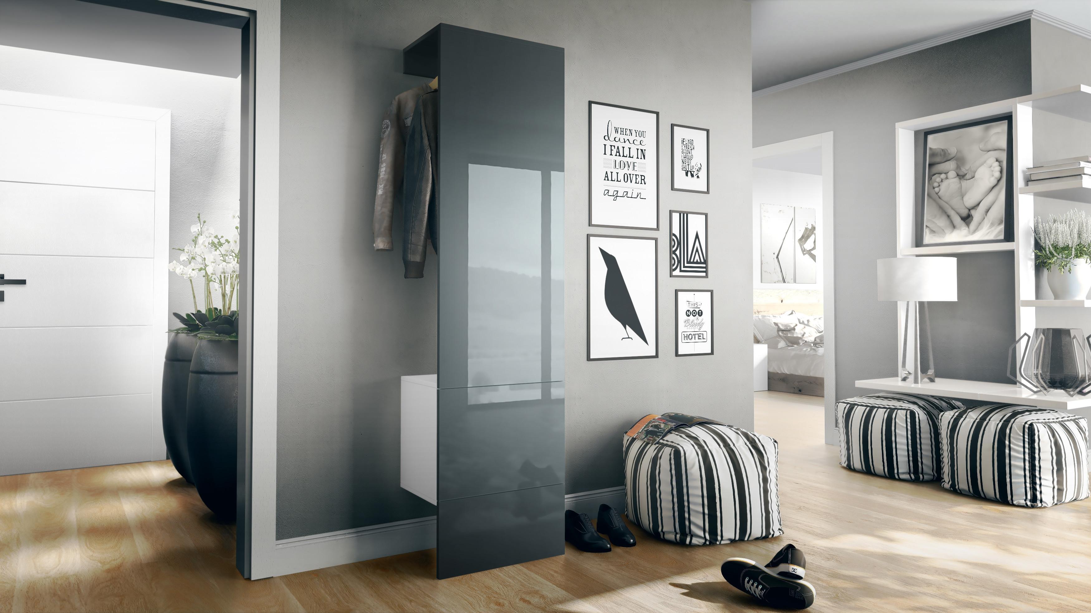 wohnli-moebel-suche-800000831617-1 GARDEROBE Hollywood Grau Hochglanz Holzwerkstoff Vladon Garderoben Grau
