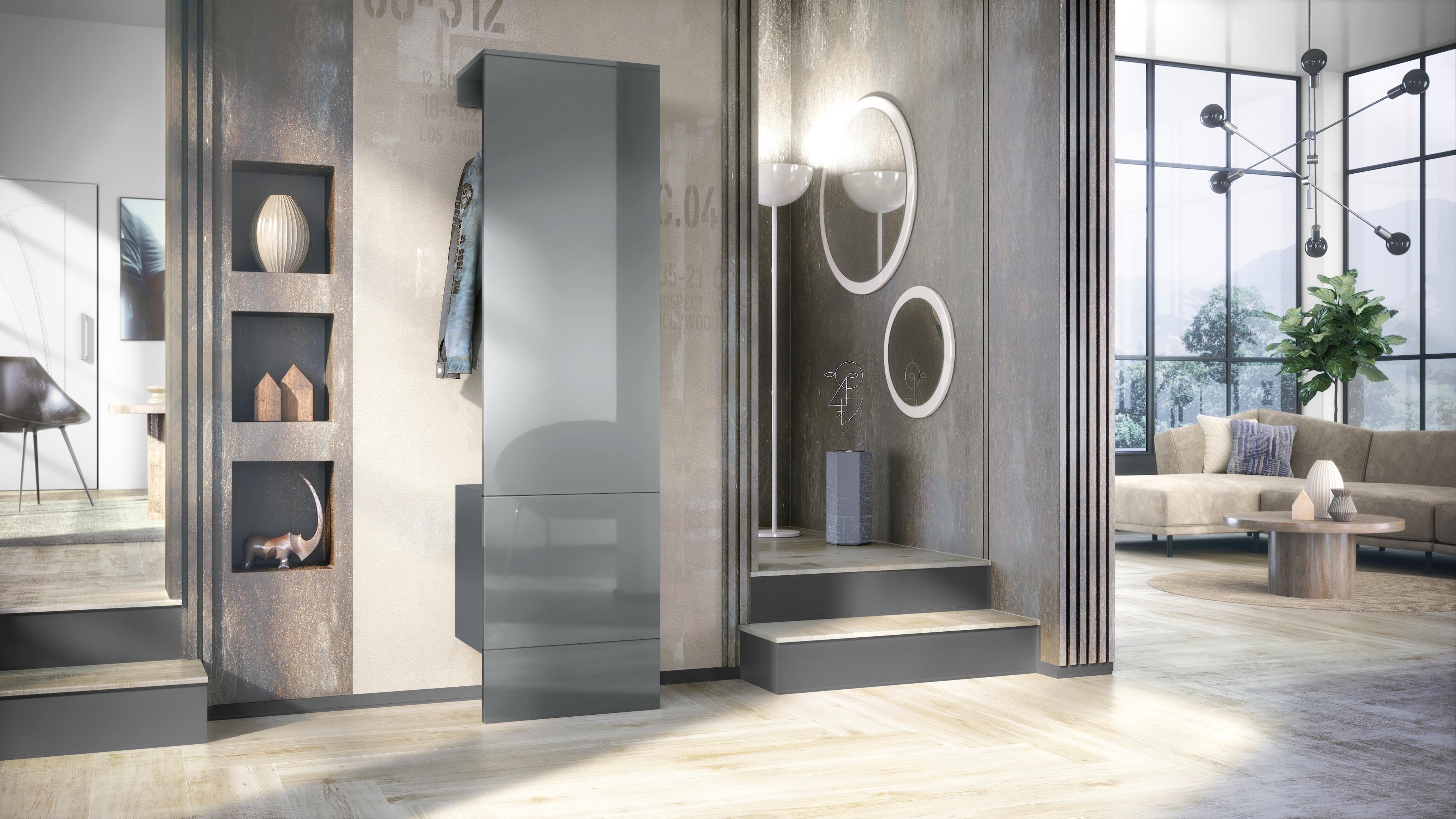 GARDEROBE Hollywood Grau Hochglanz Holzwerkstoff Vladon Garderoben Grau