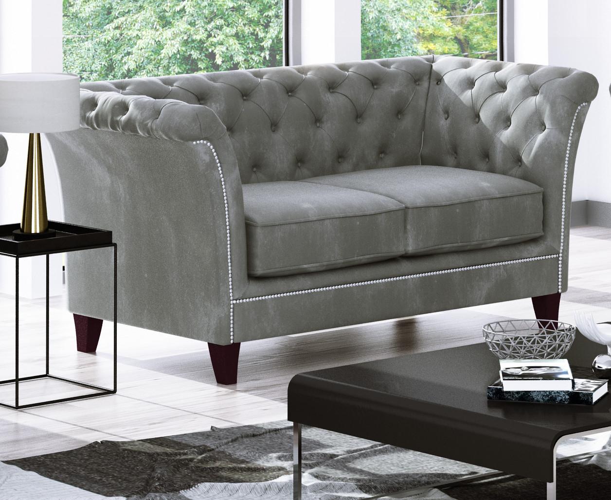 wohnli-moebel-suche-800000832906-1 CHESTERFIELD-SOFA 2-Sitzer Fusion Grau Samt Textil S-Style Möbel Möbel > Sofas & Couches > Sofas Grau