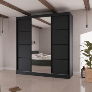 wohnli-moebel-suche-800000837684-1 SCHWEBETÜRENSCHRANK Vilo II 200/61/215 schwarz Holzwerkstoff Beautysofa Möbel > Schränke > Kleiderschränke > Schwebetürenschränke Schwarz