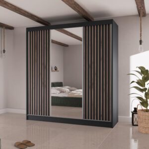 wohnli-moebel-suche-800000837689-1 SCHWEBETÜRENSCHRANK Lico II 200/61/215 schwarz Holzwerkstoff Beautysofa Möbel > Schränke > Kleiderschränke > Schwebetürenschränke Schwarz