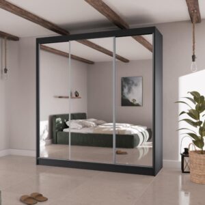 wohnli-moebel-suche-800000837690-1 SCHWEBETÜRENSCHRANK Homa II 200/61/215 schwarz Holzwerkstoff Beautysofa Möbel > Schränke > Kleiderschränke > Schwebetürenschränke Schwarz