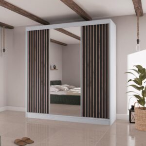 SCHWEBETÜRENSCHRANK Lico II 200/61/215 weiß+schwarz Holzwerkstoff Beautysofa Möbel > Schränke > Kleiderschränke > Schwebetürenschränke Weiß