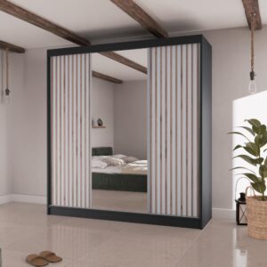 SCHWEBETÜRENSCHRANK Lico II 200/61/215 schwarz+weiß Holzwerkstoff Beautysofa Möbel > Schränke > Kleiderschränke > Schwebetürenschränke Schwarz