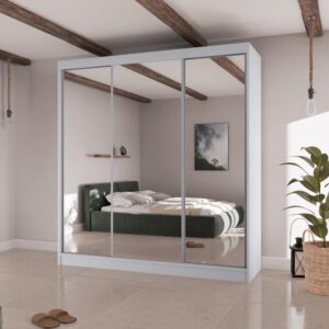 SCHWEBETÜRENSCHRANK Homa II 200/61/215 weiß Holzwerkstoff Beautysofa Möbel > Schränke > Kleiderschränke > Schwebetürenschränke Weiß