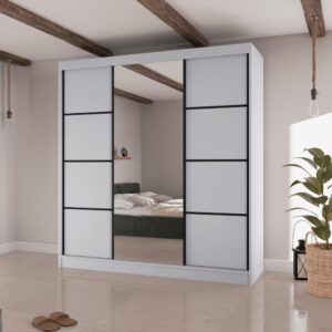 wohnli-moebel-suche-800000837721-1 SCHWEBETÜRENSCHRANK Vilo II 200/61/215 weiß+schwarz Holzwerkstoff Beautysofa Möbel > Schränke > Kleiderschränke > Schwebetürenschränke Weiß