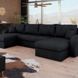 wohnli-moebel-suche-800000838269-1 WOHNLANDSCHAFT Kris U Cord Textil MIRJAN24 Möbel > Sofas & Couches > Wohnlandschaften > Wohnlandschaften U-Form Schwarz