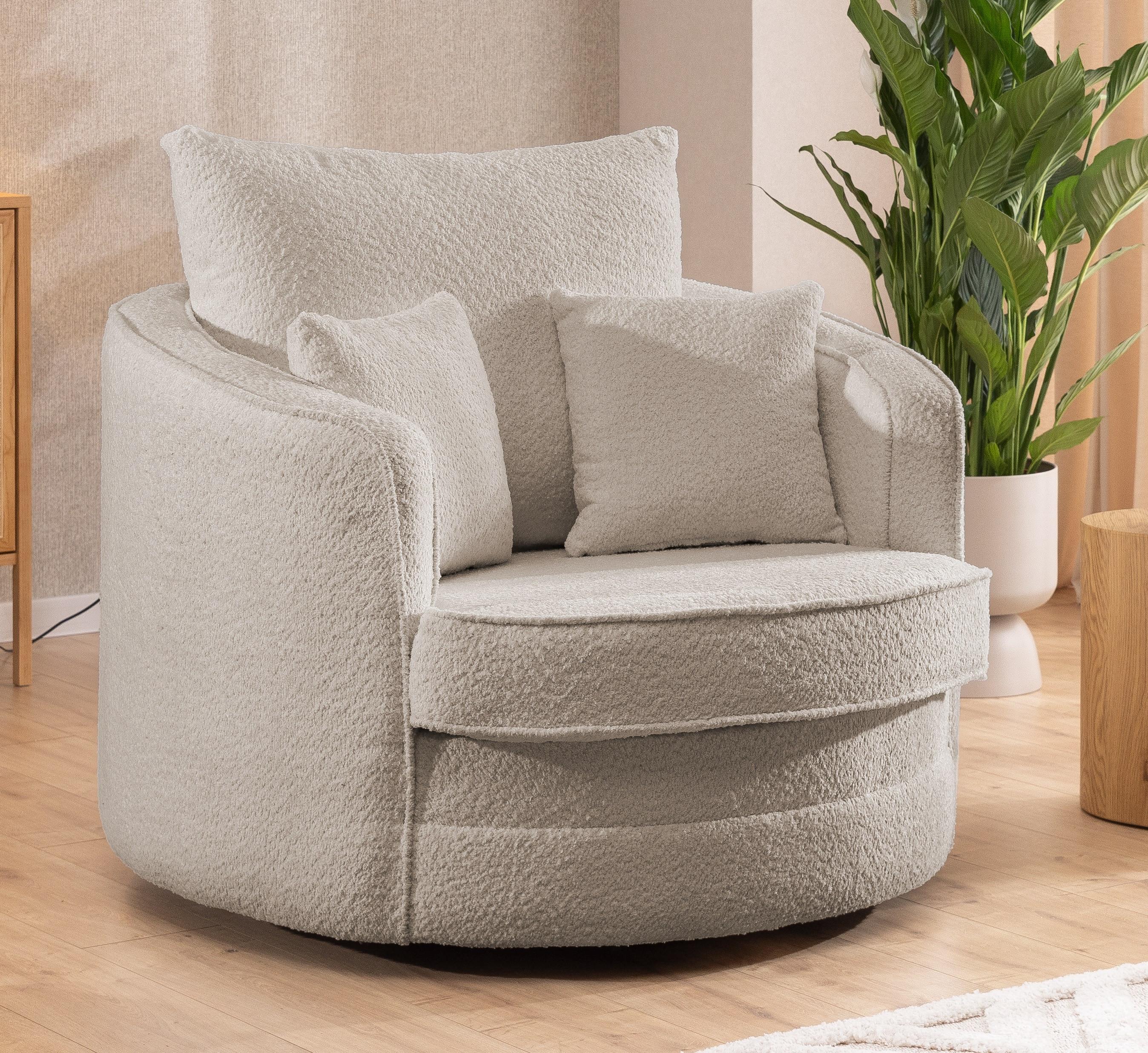wohnli-moebel-suche-800000840768-1 DREHSESSEL Ted aus Beige Boucle-Stoff Textil S-Style Möbel Möbel > Sessel > Polstersessel Beige