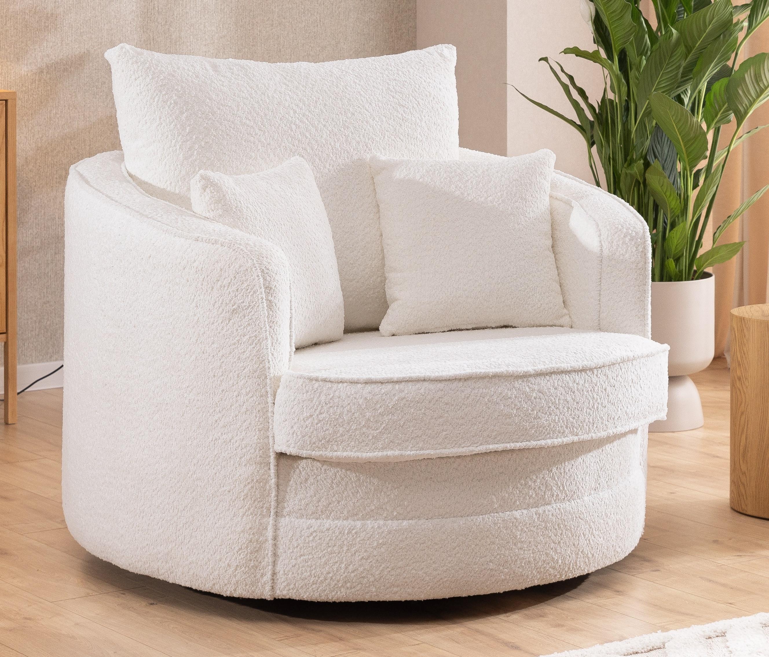 wohnli-moebel-suche-800000840769-1 DREHSESSEL Ted aus Weiß Boucle-Stoff Textil S-Style Möbel Möbel > Sessel > Polstersessel Weiß