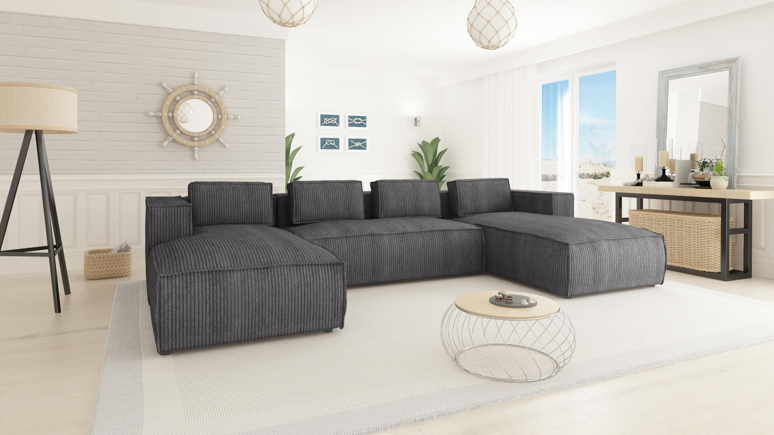 WOHNLANDSCHAFT Nova Grau Cord Textil S-Style Möbel Möbel > Sofas & Couches > Wohnlandschaften > Wohnlandschaften U-Form Grau
