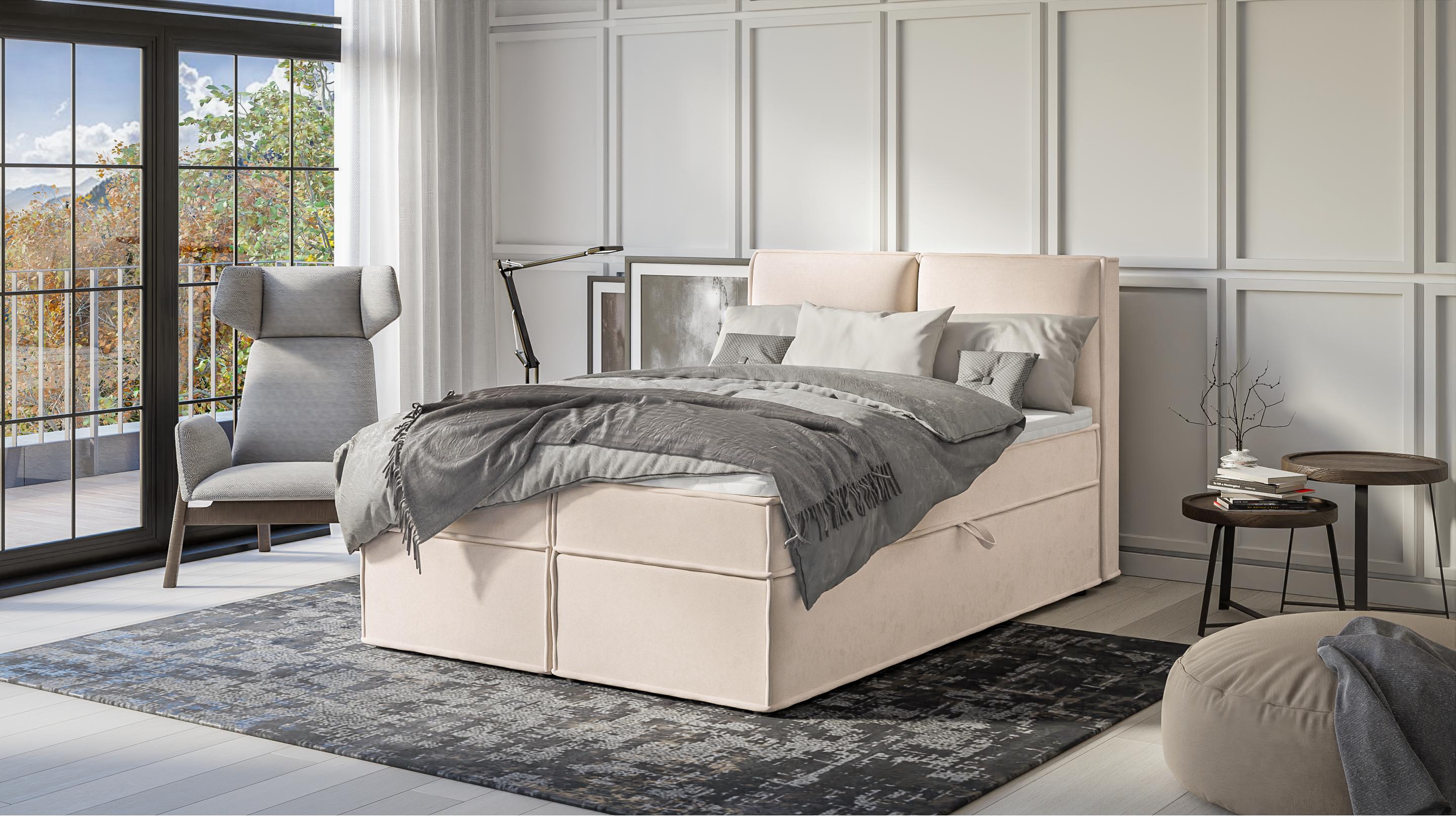 wohnli-moebel-suche-800000840867-1 BOXBETT Eclipse 140/200 cm Beige Luxusmicrofaser Textil S-Style Möbel Möbel > Betten > Boxspringbetten Beige