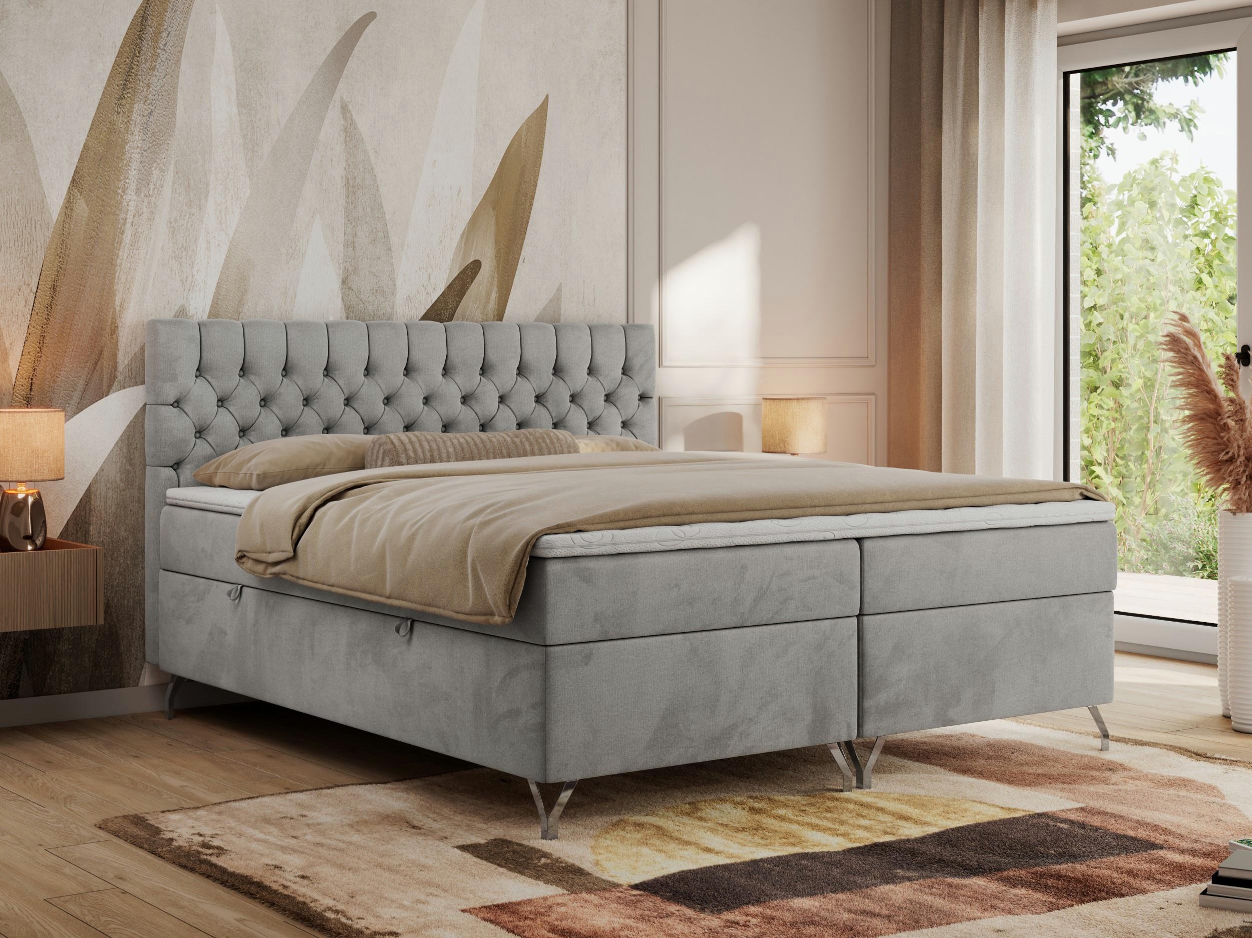 wohnli-moebel-suche-800000842973-1 BOXBETT GRIMALDI 180/200 Hellgrau Velvet - H4 Holz MKS Möbel > Betten > Boxspringbetten Grau