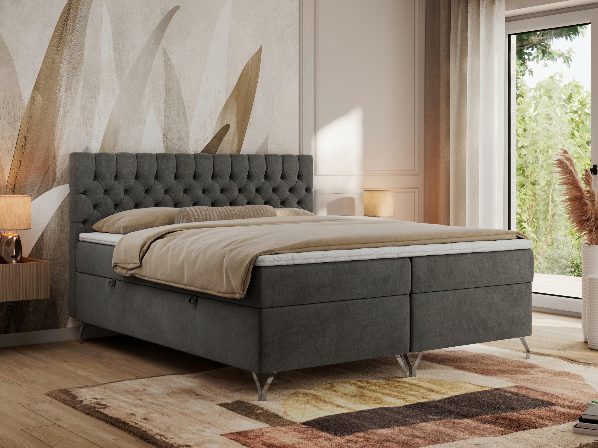 BOXBETT GRIMALDI 140/200 Dunkelgrau Velvet - H3 Holz MKS Möbel > Betten > Boxspringbetten Grau