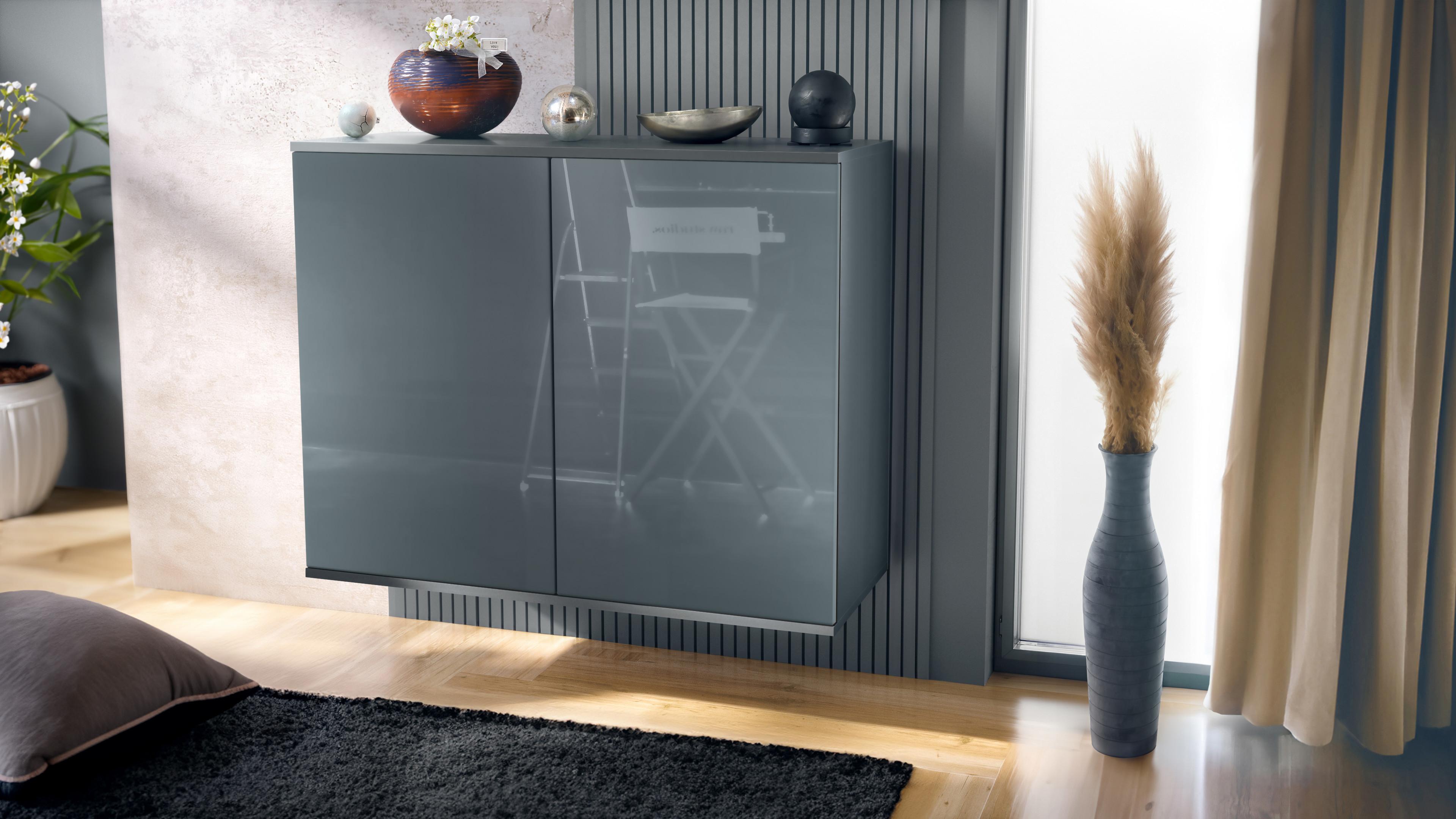 KOMMODE Skadu Grau Hochglanz Holzwerkstoff Vladon Möbel > Kommoden & Schubladenschränke > Kommoden Grau