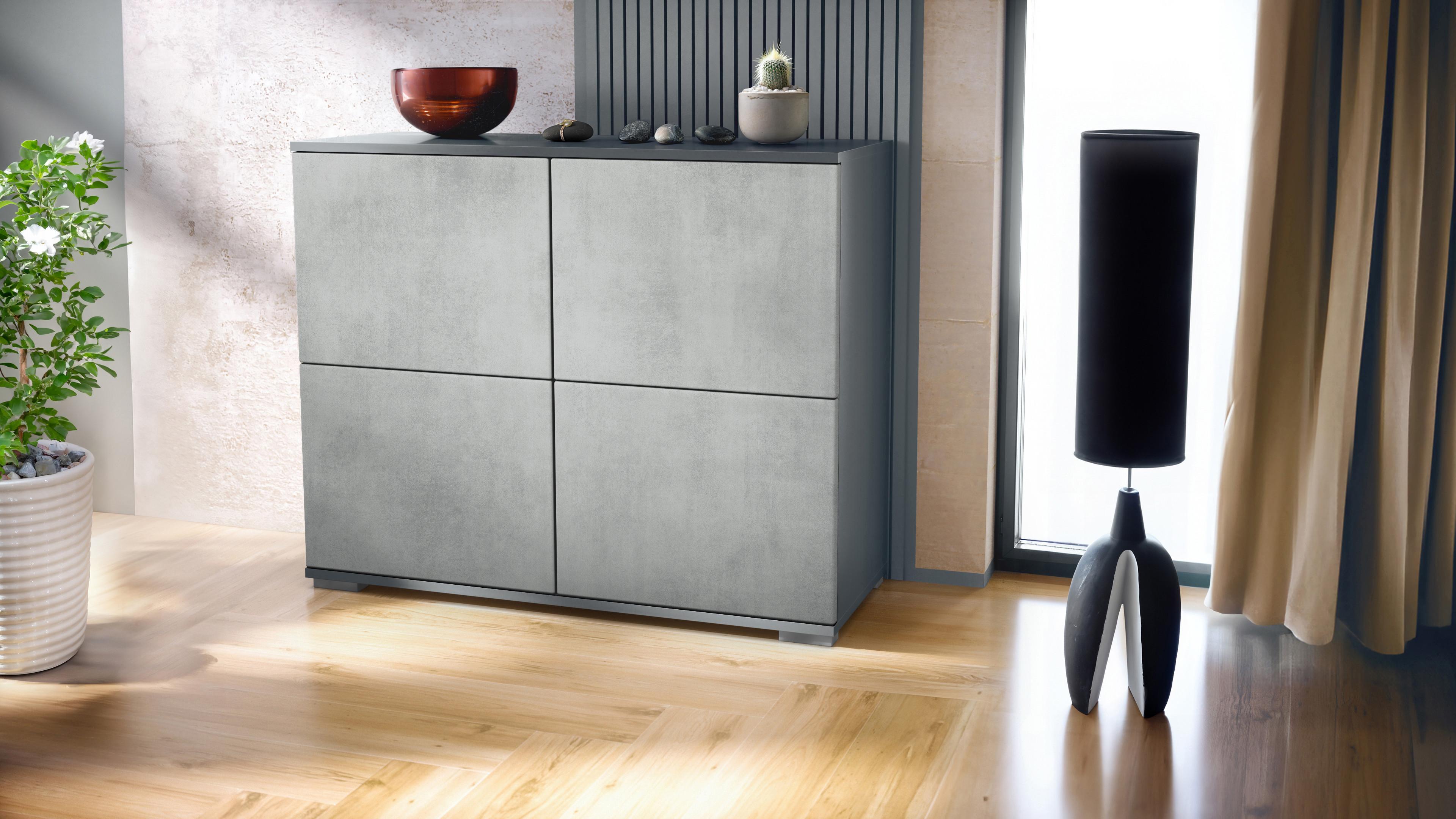 KOMMODE Rova Beton Oxid Optik Holzwerkstoff Vladon Möbel > Kommoden & Schubladenschränke > Kommoden Grau