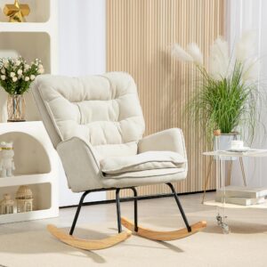 wohnli-moebel-suche-800000846117-1 SCHAUKELSTUHL Schwingsessel Armlehnsessel mit Chenilleoptik für Schlafzimmer Textil HOMCOM Möbel > Sessel > Relaxsessel Beige