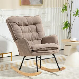 wohnli-moebel-suche-800000846123-1 SCHAUKELSTUHL Schwingsessel Armlehnsessel mit Chenilleoptik für Schlafzimmer Textil HOMCOM Möbel > Sessel > Relaxsessel Braun