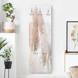 WANDGARDEROBE - Pampasgras im Weißen Licht 34/105 cm Holzwerkstoff Bilderwelten Garderoben > Garderobenhaken Beige
