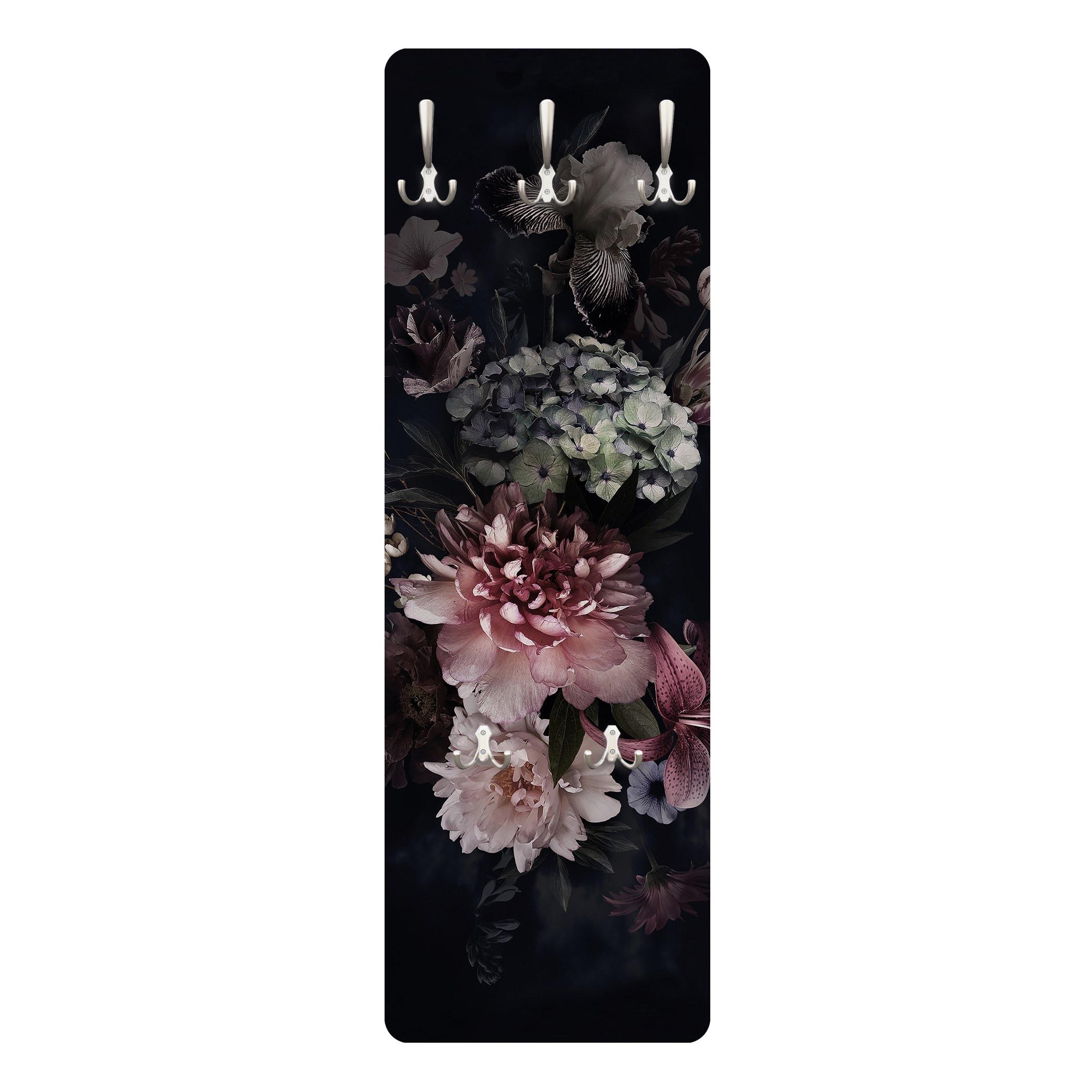 Wohnli Möbelsuche - WANDGARDEROBE - Blumen mit Nebel auf Schwarz 34/105 cm