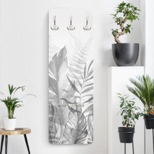 wohnli-moebel-suche-800000846961-1 WANDGARDEROBE - Botanik Tropische Blätter Grau 34/105 cm Holzwerkstoff Bilderwelten Garderoben > Garderobenhaken Schwarz