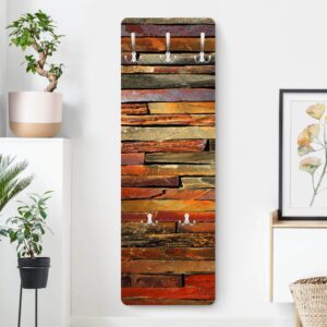 WANDGARDEROBE - Holzoptik Bretterstapel Landhausstil 34/105 cm Holzwerkstoff Bilderwelten Garderoben > Garderobenhaken Braun
