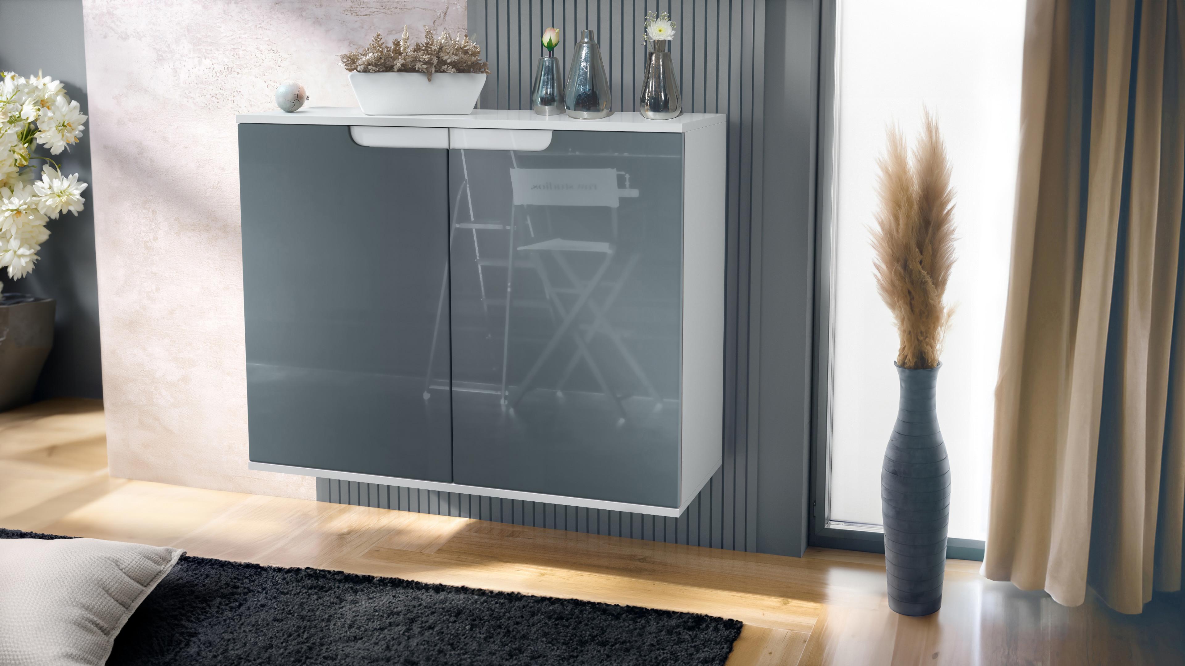 KOMMODE Sylt Grau Hochglanz Holzwerkstoff Vladon Möbel > Kommoden & Schubladenschränke > Kommoden Grau