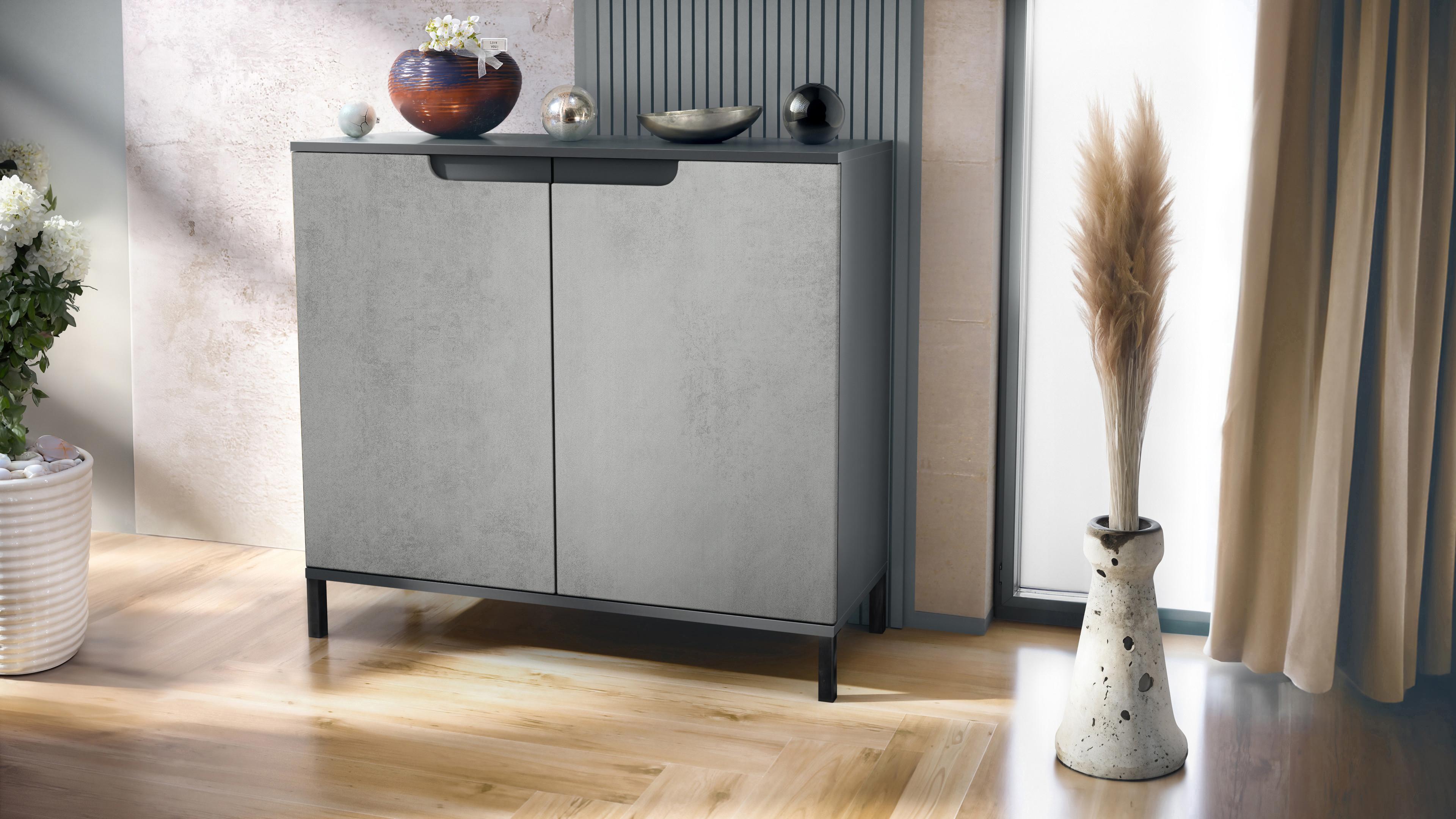 KOMMODE Sylt Beton Oxid Optik Holzwerkstoff Vladon Möbel > Kommoden & Schubladenschränke > Kommoden Grau