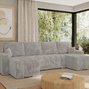 WOHNLANDSCHAFT KIRASSO U Hellgrau Cord Textil MKS Möbel > Sofas & Couches > Wohnlandschaften > Wohnlandschaften U-Form Grau