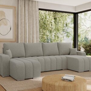 WOHNLANDSCHAFT KIRASSO U Hellgrau Boucle Textil MKS Möbel > Sofas & Couches > Wohnlandschaften > Wohnlandschaften U-Form Grau