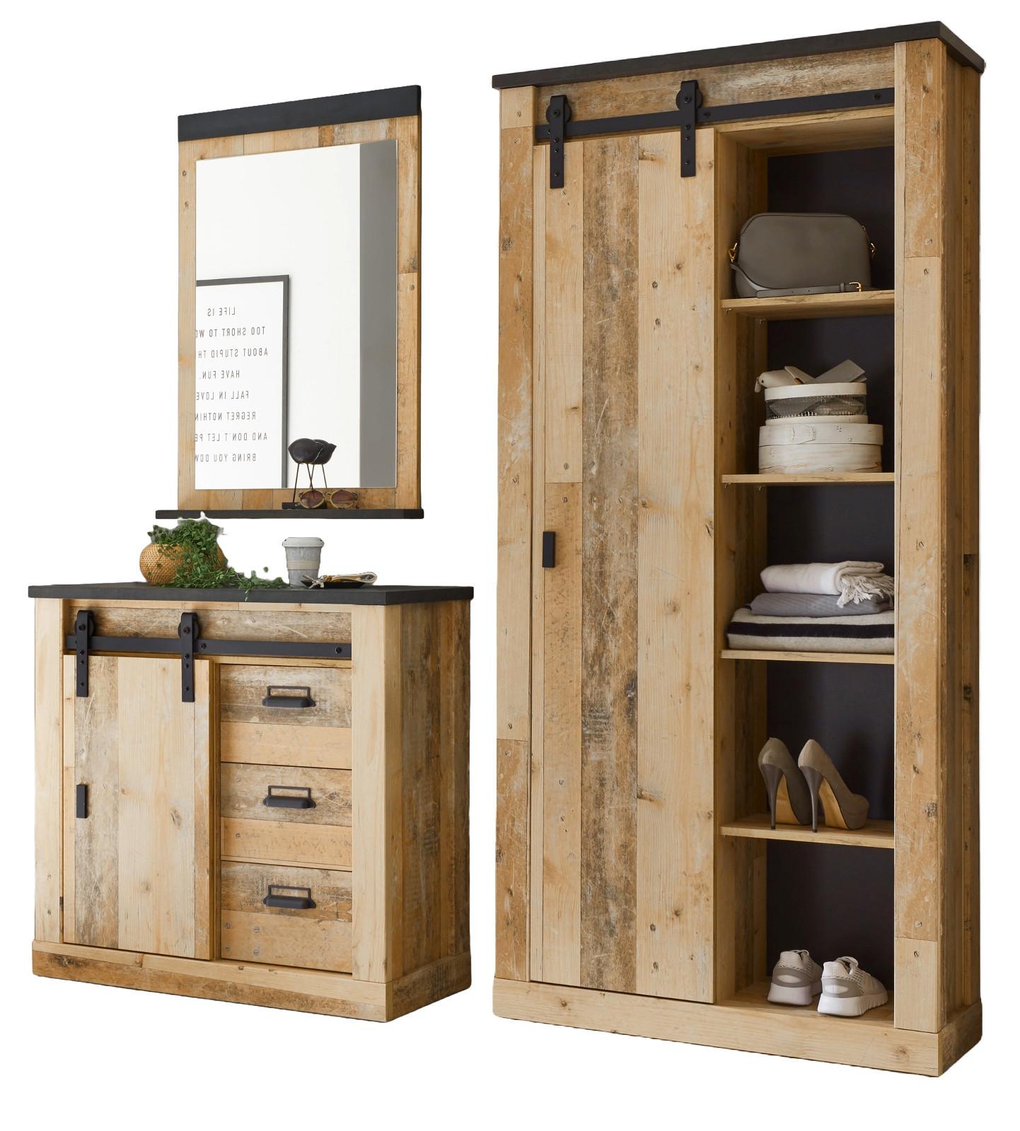 wohnli-moebel-suche-800000852250 Wohnli Möbelsuche - GARDEROBE Set 3-tlg. Used Wood Vintage mit großem Schuhschrank