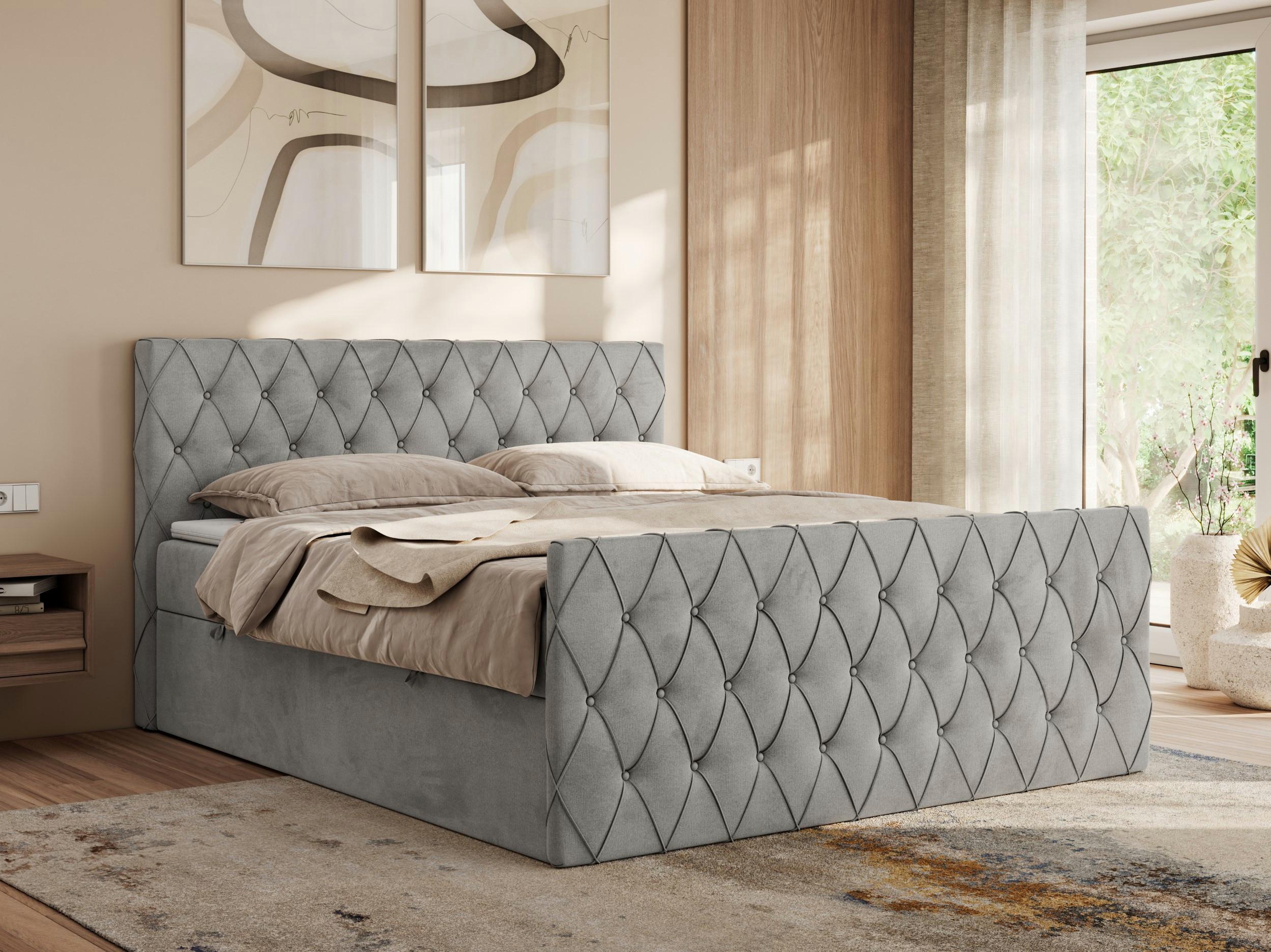 wohnli-moebel-suche-800000853966-1 BOXBETT MIREN DUO 140/200 - Hellgrau Velvet - H3 Textil MKS Möbel > Betten > Boxspringbetten Grau