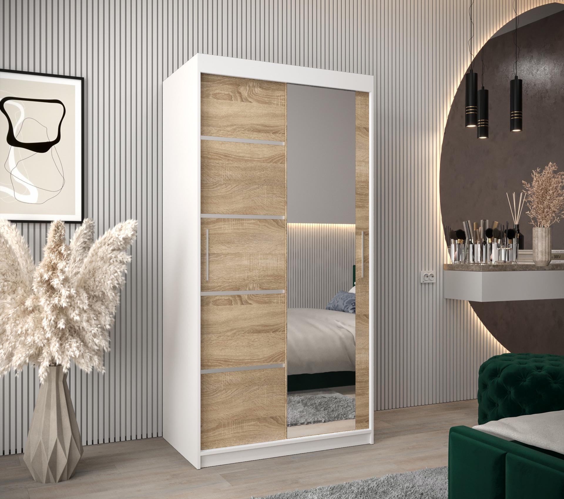 SCHWEBETÜRENSCHRANK 200/100/62 2-türig Holz MÖBEL KRYSPOL Möbel > Schränke > Kleiderschränke > Schwebetürenschränke Weiß