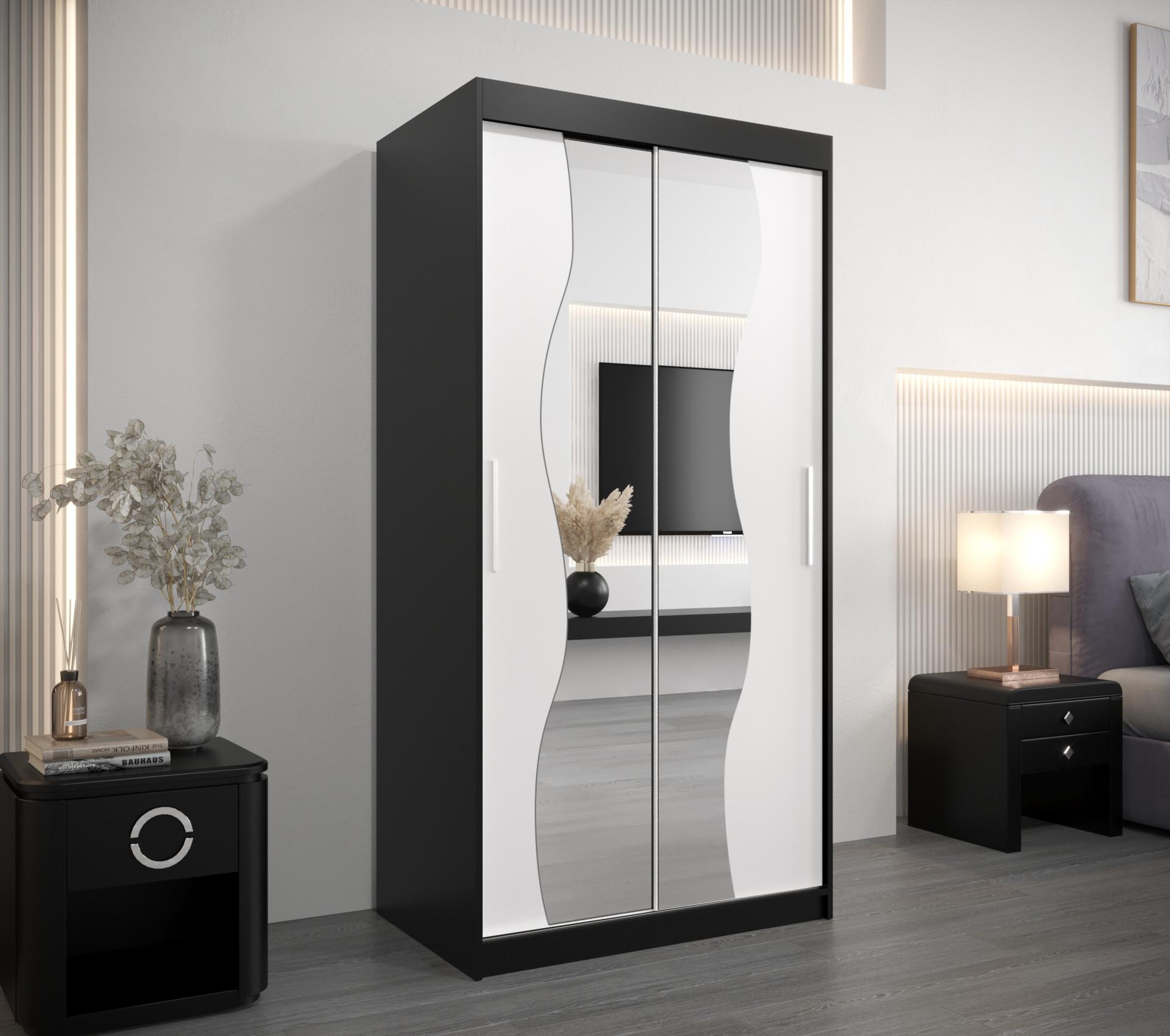 SCHWEBETÜRENSCHRANK 200/100/62 2-türig Holz MÖBEL KRYSPOL Möbel > Schränke > Kleiderschränke > Schwebetürenschränke Schwarz