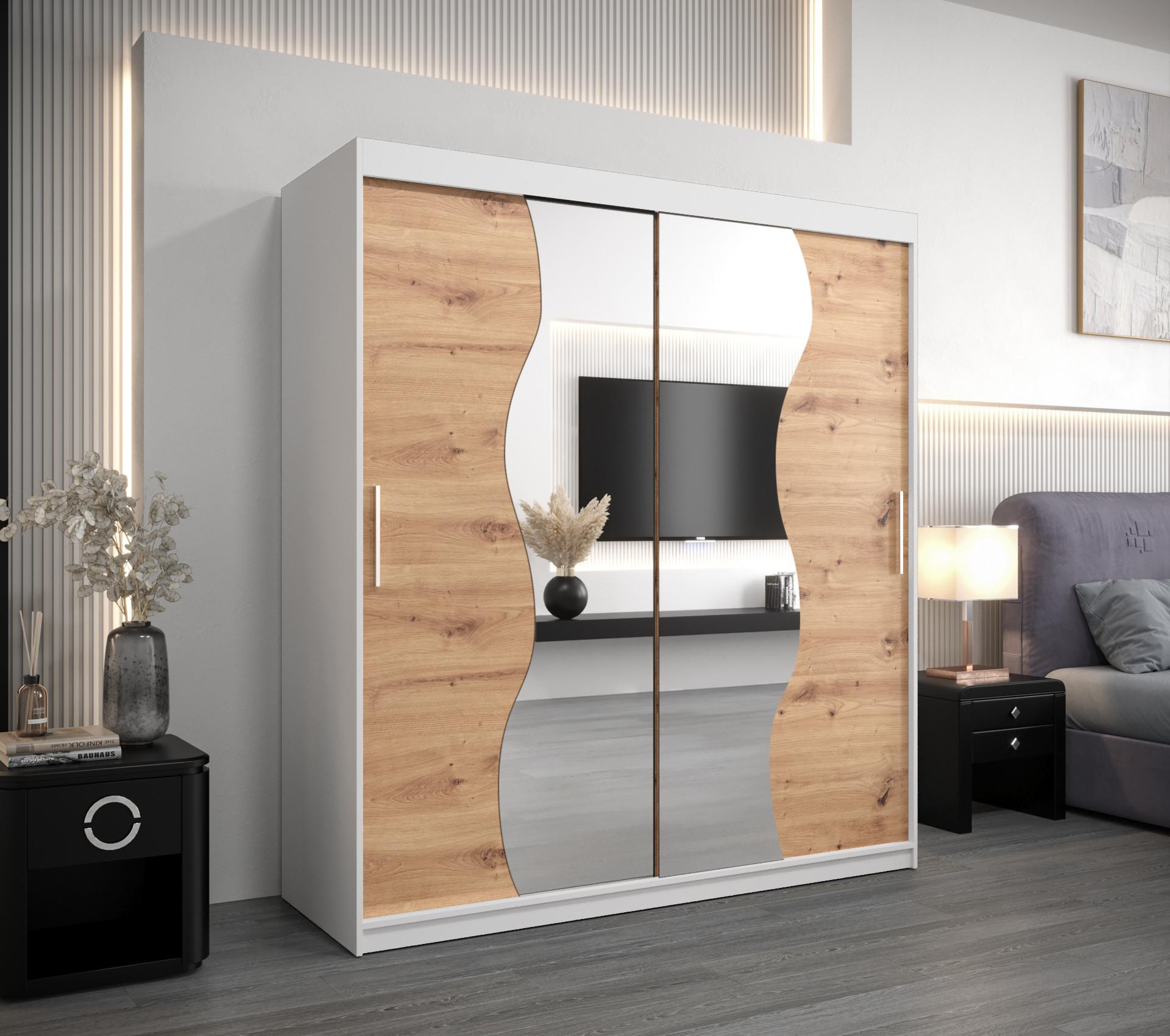 SCHWEBETÜRENSCHRANK 200/180/62 2-türig Holz MÖBEL KRYSPOL Möbel > Schränke > Kleiderschränke > Schwebetürenschränke Weiß