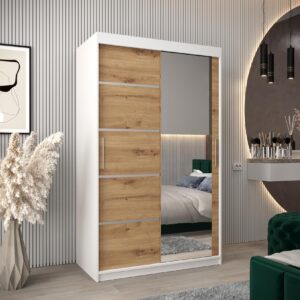 wohnli-moebel-suche-800000862297-1 SCHWEBETÜRENSCHRANK 200/120/62 2-türig Holz MÖBEL KRYSPOL Möbel > Schränke > Kleiderschränke > Schwebetürenschränke Weiß